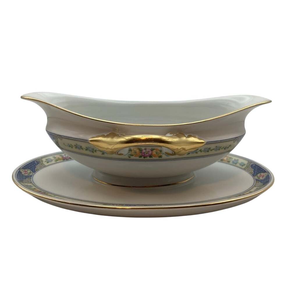 VTG Bohemia Ceramic Works Cecil Pattern Gravy Boat w/Underplate Czechoslovakia